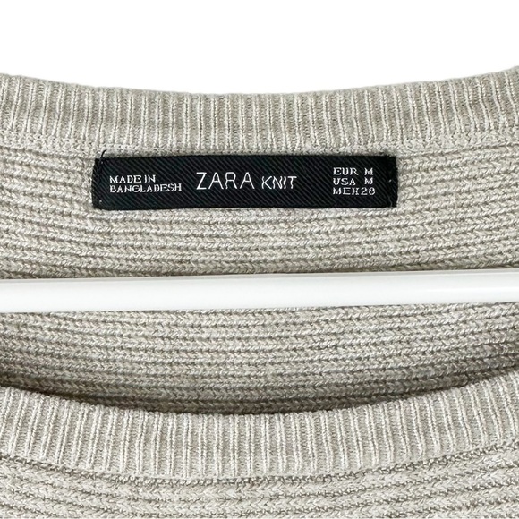 Zara Knit Gray Ribbed Mixed Media  Sweater With Faux Leather Sleeves - Picture 4 of 9